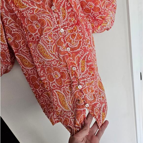 Cleobella Pink Blossom Block Print Layla Cotton Blouse Size Medium - Picture 6 of 12